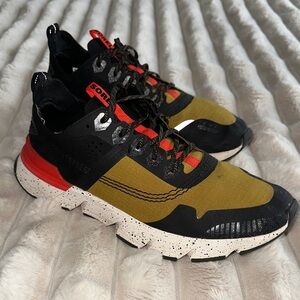 Sorel Black and Olive Sneakers with Red Accents